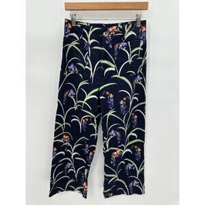 Anthropologie Maeve The Colette Dark Blue Floral Wide Leg Linen Pants Size 27